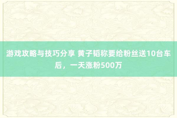 游戏攻略与技巧分享 黄子韬称要给粉丝送10台车后，一天涨粉500万