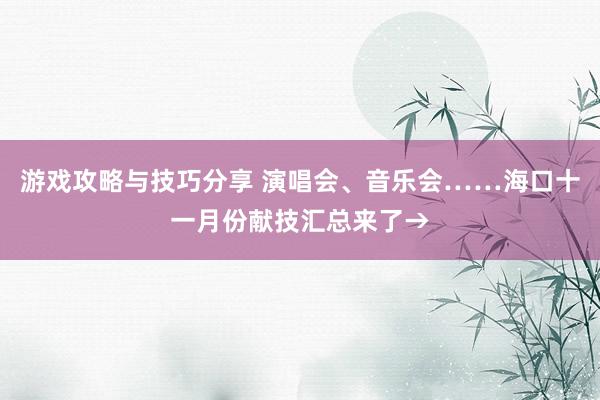 游戏攻略与技巧分享 演唱会、音乐会……海口十一月份献技汇总来了→