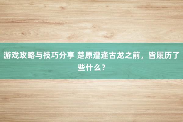 游戏攻略与技巧分享 楚原遭逢古龙之前，皆履历了些什么？