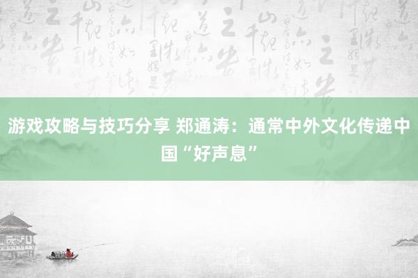 游戏攻略与技巧分享 郑通涛：通常中外文化传递中国“好声息”